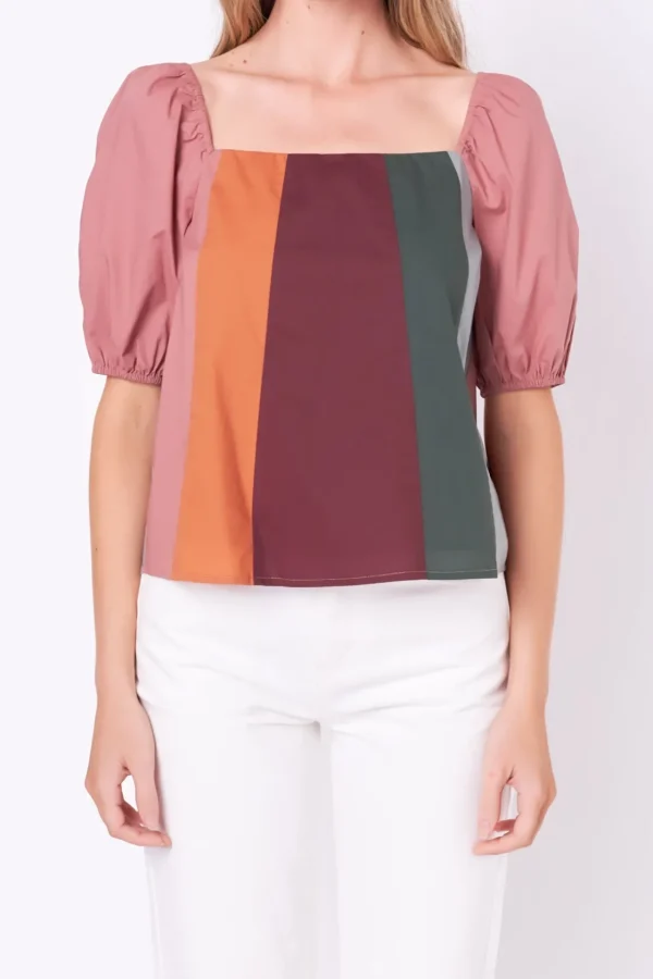 ENGLISH FACTORY Tops*- Color Block Top with 3/4 Sleeves MULTI