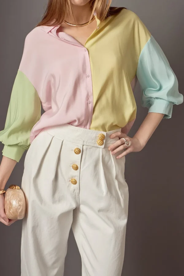 ENGLISH FACTORY Shirts & Blouses | Tops*- Color Block Volume Sleeves Shirt MULTI