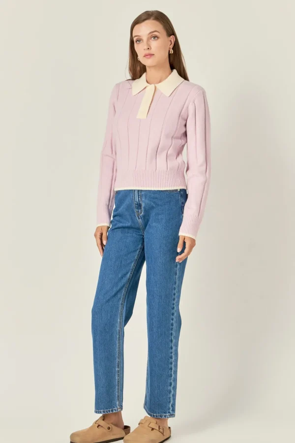 ENGLISH FACTORY Sweaters & Knits | Tops*- Color Block Polo Knit PINK/OFFWHITE