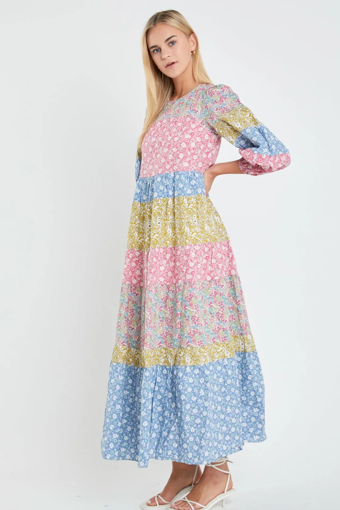 english_factory__color_bl_1-20.webp ENGLISH FACTORY Floral Dresses*- Color Block Tiered Maxi Dress MULTI