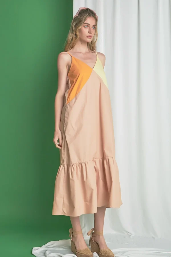 ENGLISH FACTORY Boho Dresses | Tops*- Color Block Maxi Dress ORANGEMULTI