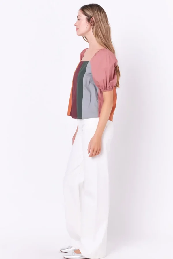 ENGLISH FACTORY Tops*- Color Block Top with 3/4 Sleeves MULTI