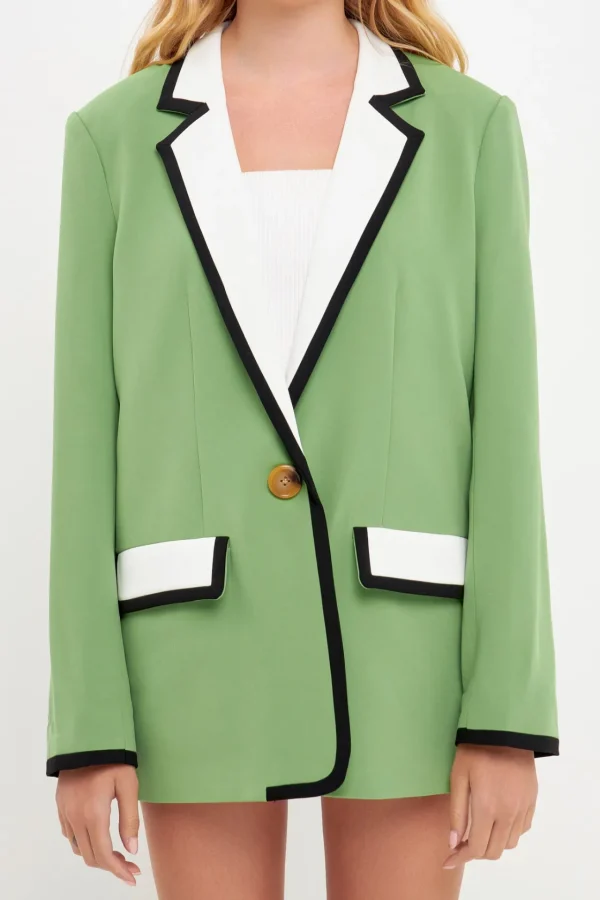 ENGLISH FACTORY Blazers | Tops*- Color Block Single Button Blazer GREENCOMBO