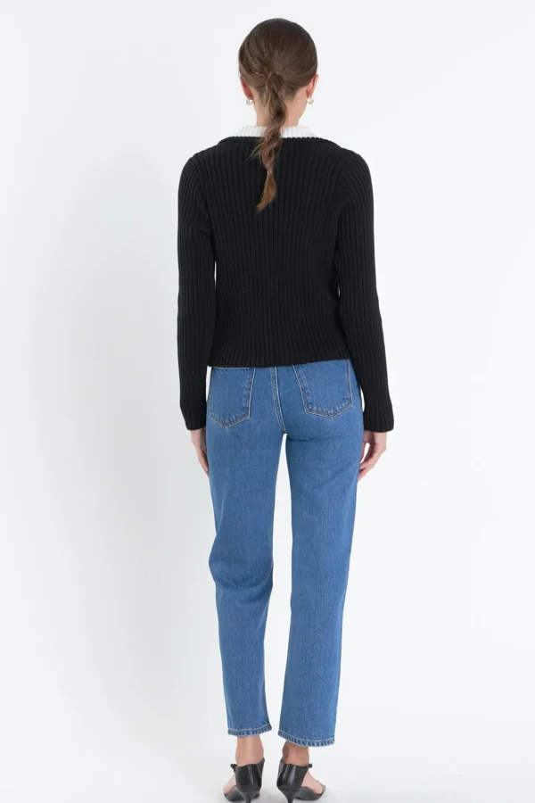ENGLISH FACTORY Tops*- Color Block Polo Knit in BLACK