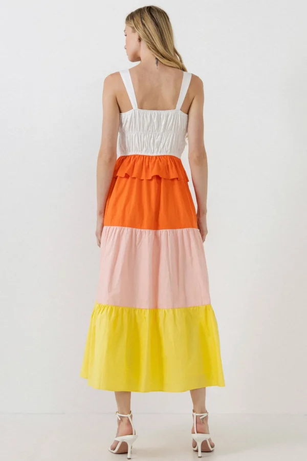 ENGLISH FACTORY Tops*- Color Block Tied Detail Shirring Dress MULTI