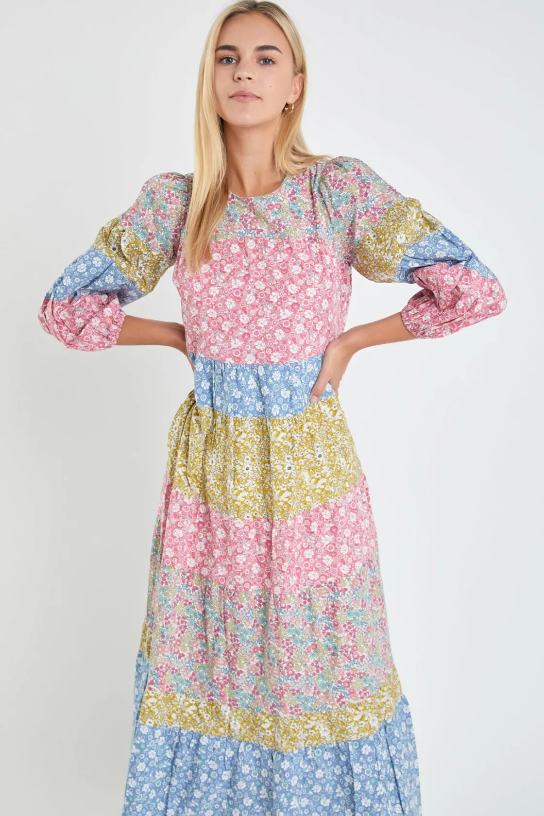 english_factory__color_bl_3-20.webp ENGLISH FACTORY Floral Dresses*- Color Block Tiered Maxi Dress MULTI