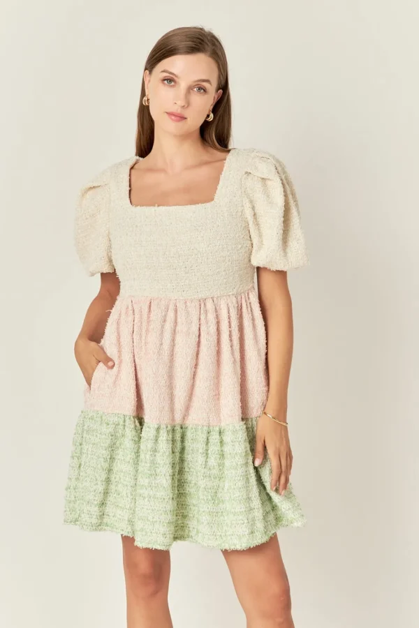 ENGLISH FACTORY Tweed Dresses | Tops*- Color Block Tweed Mini Dress MULTI