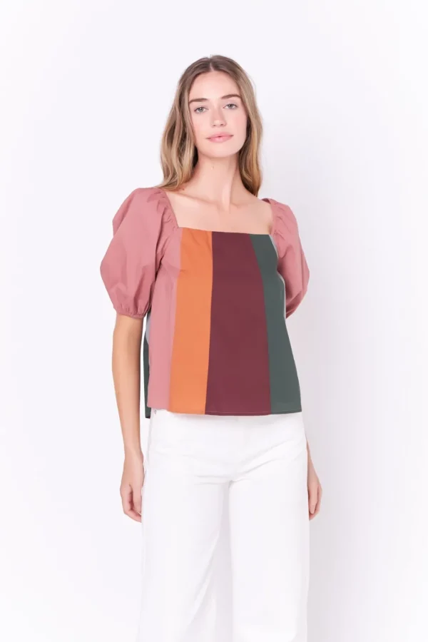 ENGLISH FACTORY Tops*- Color Block Top with 3/4 Sleeves MULTI