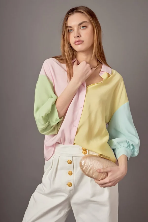 ENGLISH FACTORY Shirts & Blouses | Tops*- Color Block Volume Sleeves Shirt MULTI