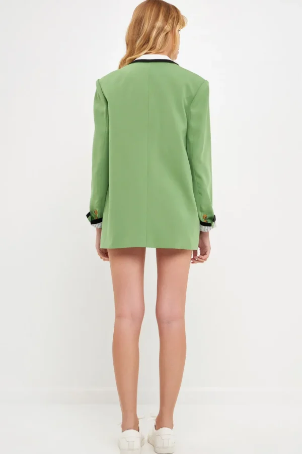 ENGLISH FACTORY Blazers | Tops*- Color Block Single Button Blazer GREENCOMBO