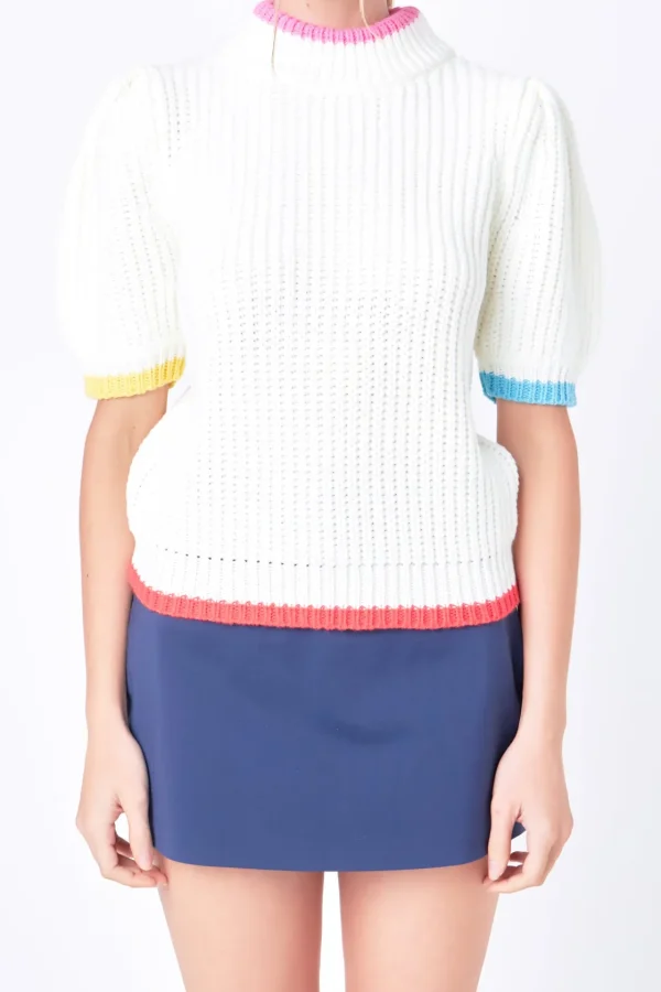 ENGLISH FACTORY Sweaters & Knits*- Color Contrast Puff Sleeve Sweater