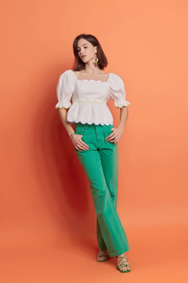 ENGLISH FACTORY Denim | Tops*- Color Full Length Wide Leg Jean