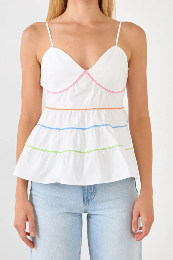 ENGLISH FACTORY Tops*- Color Piping Detail Sleeveless Top WHITE