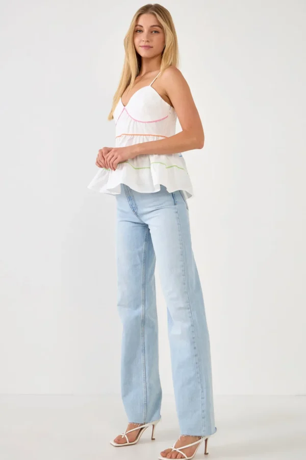 ENGLISH FACTORY Tops*- Color Piping Detail Sleeveless Top WHITE