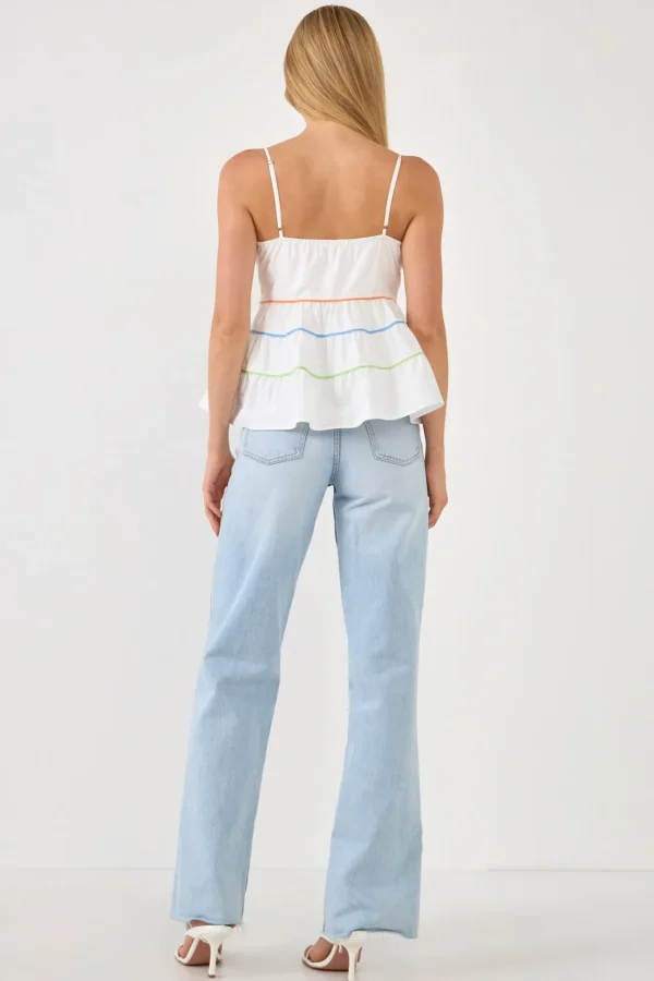 ENGLISH FACTORY Tops*- Color Piping Detail Sleeveless Top WHITE