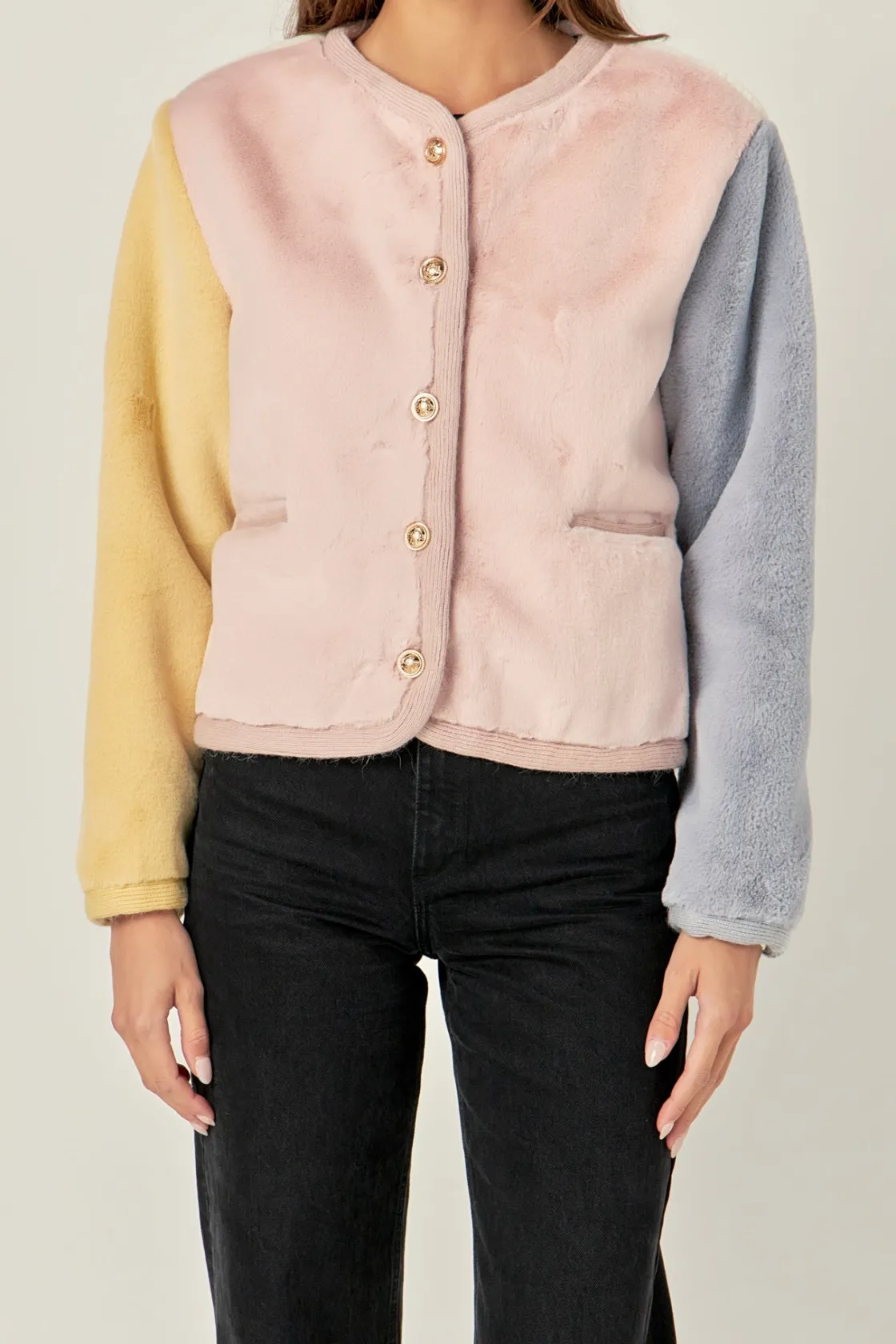 english_factory__colorblo_0-10.webp ENGLISH FACTORY Jackets & Coats | Tops*- Colorblock Faux Fur Jacket MULTI