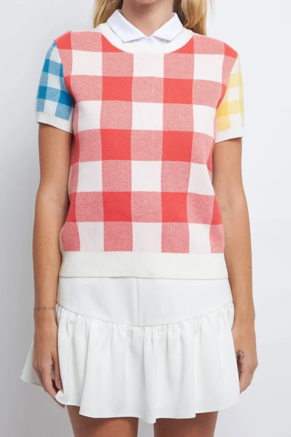 ENGLISH FACTORY Sweaters & Knits*- Colorblock Check Knit Top MULTI