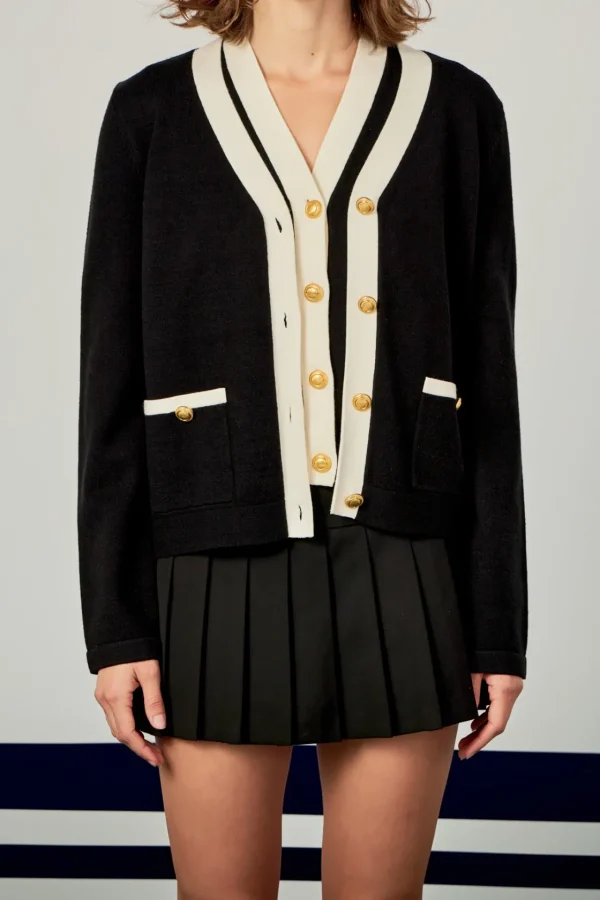 ENGLISH FACTORY Sweaters & Knits | Tops*- Colorblock Knit Cardigan BLACK