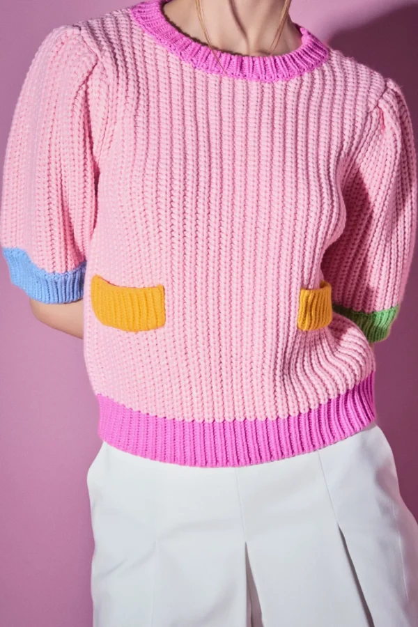 ENGLISH FACTORY Sweaters & Knits | Tops*- Colorblock Puff Sleeve Knit PINKMULTI