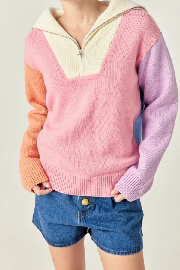 ENGLISH FACTORY Sweaters & Knits | Tops*- Colorblock Zip Pullover Sweater MULTI