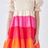 ENGLISH FACTORY Puff Sleeve | Tops*- Colorblock Smocked Puff Sleeve Mini MULTI