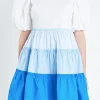 ENGLISH FACTORY Puff Sleeve | Tops*- Colorblock Multi Tiered Ruffled Mini Dress BLUE
