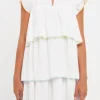 ENGLISH FACTORY Boho Dresses | White Dresses*- Colorblock Edge Tiered Mini Dress WHITEMULTI