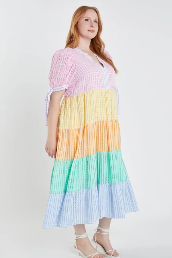 ENGLISH FACTORY Tops*- Colorblock Bow Tie Sleeve Maxi Dress MULTI