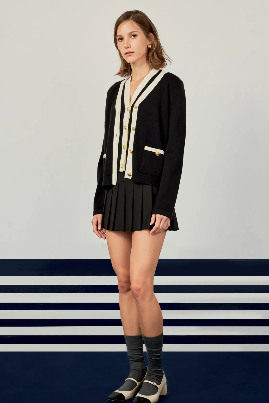 english_factory__colorblo_1-16.webp ENGLISH FACTORY Sweaters & Knits | Tops*- Colorblock Knit Cardigan BLACK
