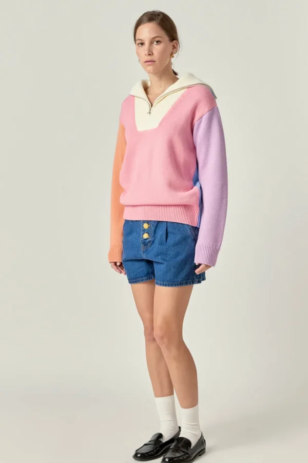 ENGLISH FACTORY Sweaters & Knits | Tops*- Colorblock Zip Pullover Sweater MULTI