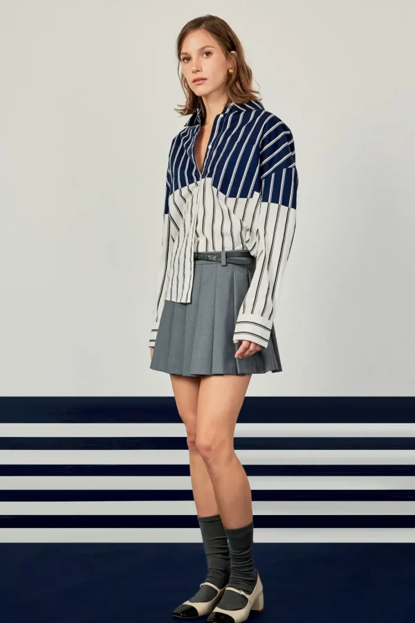 ENGLISH FACTORY Tops*- Colorblock Stripe Shirt NAVY/WHITE