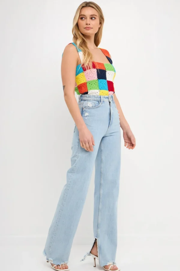 ENGLISH FACTORY Tops*- Colorblock Crochet Tank Top MULTI