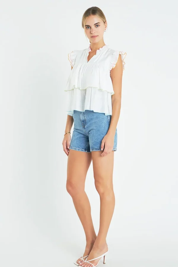 ENGLISH FACTORY Tops*- Colorblock Edge Tiered Top WHITEMULTI