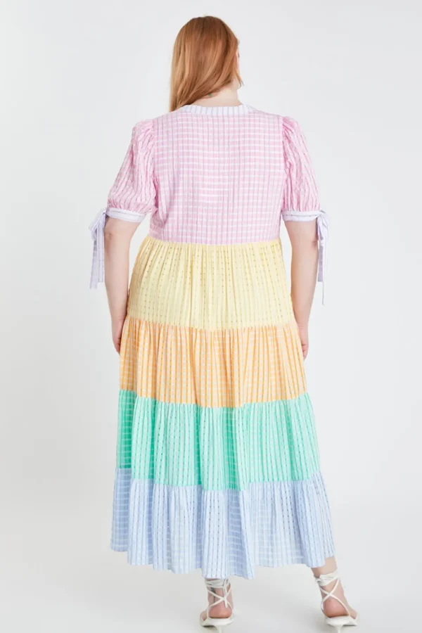 ENGLISH FACTORY Tops*- Colorblock Bow Tie Sleeve Maxi Dress MULTI