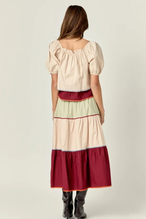 ENGLISH FACTORY Matching Sets | Tops*- Colorblock Rickrack Trim Puff Sleeve Top MULTI