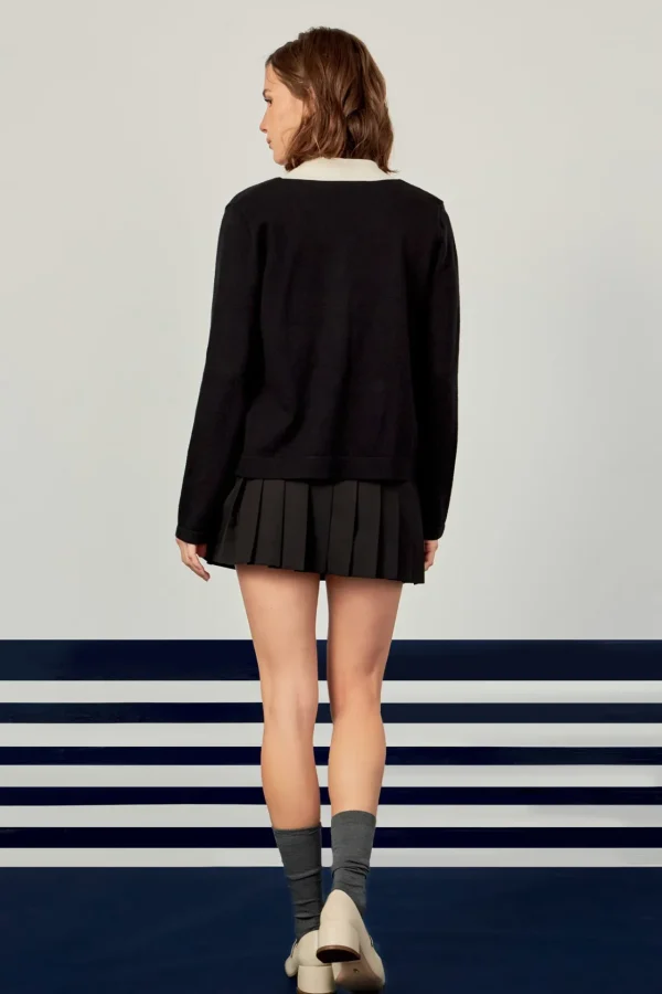 ENGLISH FACTORY Sweaters & Knits | Tops*- Colorblock Knit Cardigan BLACK