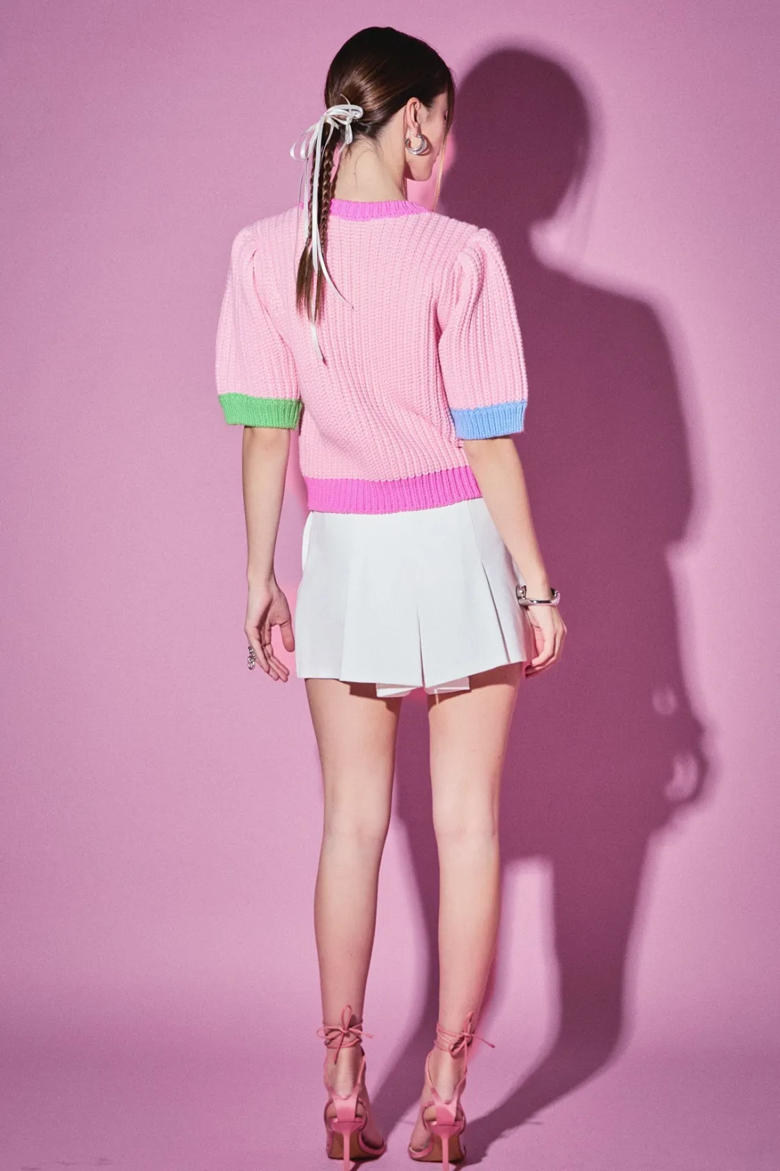 english_factory__colorblo_2-16.webp ENGLISH FACTORY Sweaters & Knits | Tops*- Colorblock Puff Sleeve Knit PINKMULTI