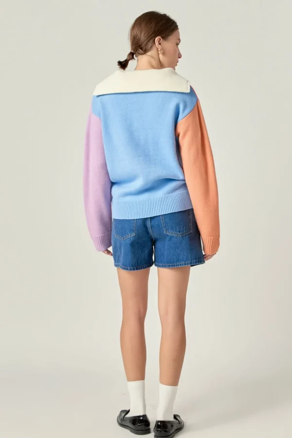ENGLISH FACTORY Sweaters & Knits | Tops*- Colorblock Zip Pullover Sweater MULTI