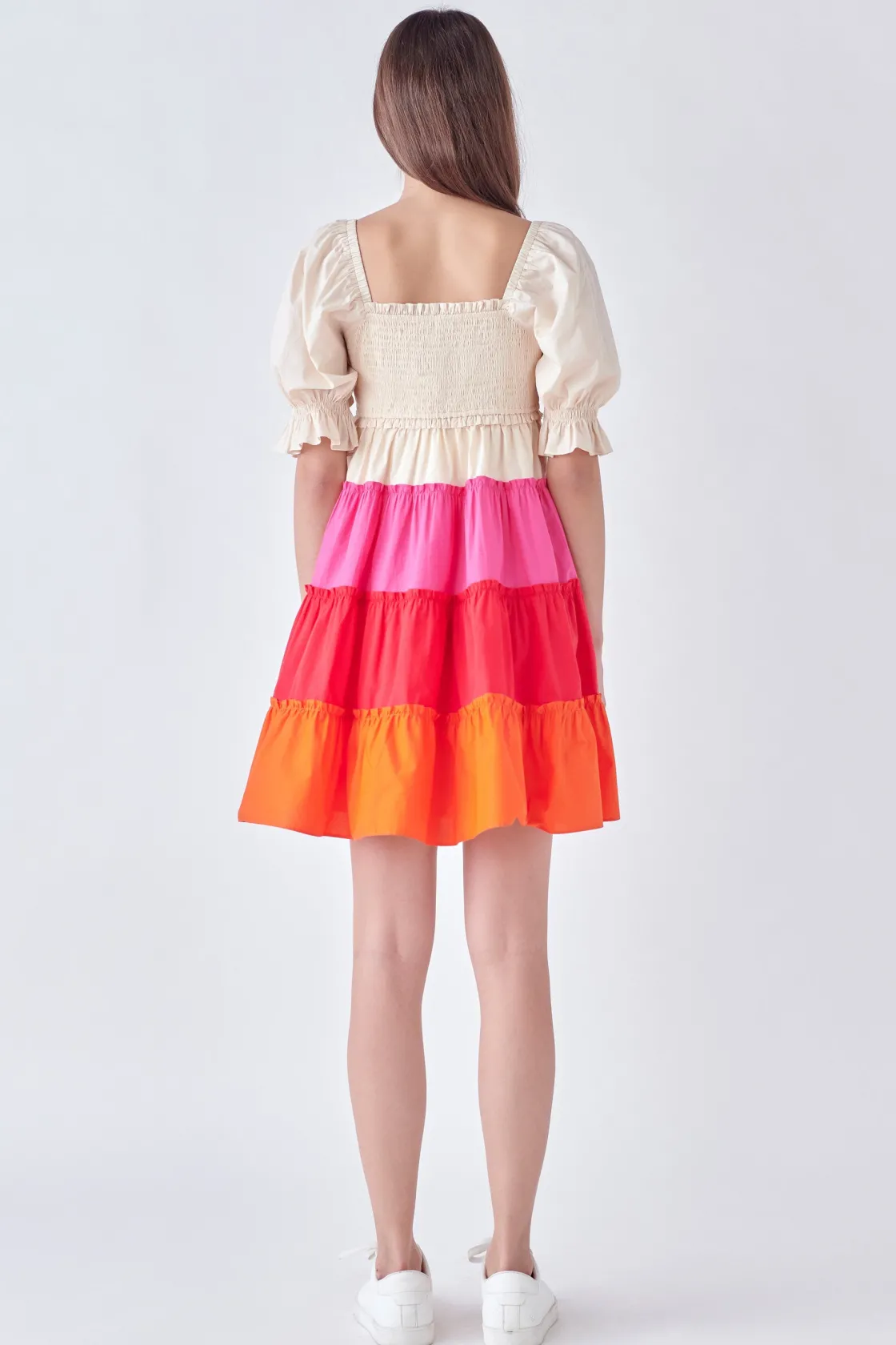 english_factory__colorblo_2-18.webp ENGLISH FACTORY Puff Sleeve | Tops*- Colorblock Smocked Puff Sleeve Mini MULTI