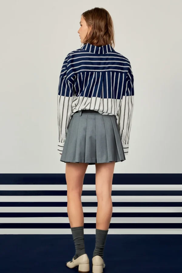 ENGLISH FACTORY Tops*- Colorblock Stripe Shirt NAVY/WHITE