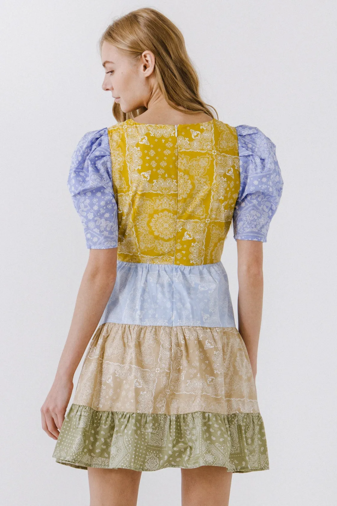 english_factory__colorblo_2-20.webp ENGLISH FACTORY Puff Sleeve | Tops*- Colorblock Paisley Mini Dress MULTI