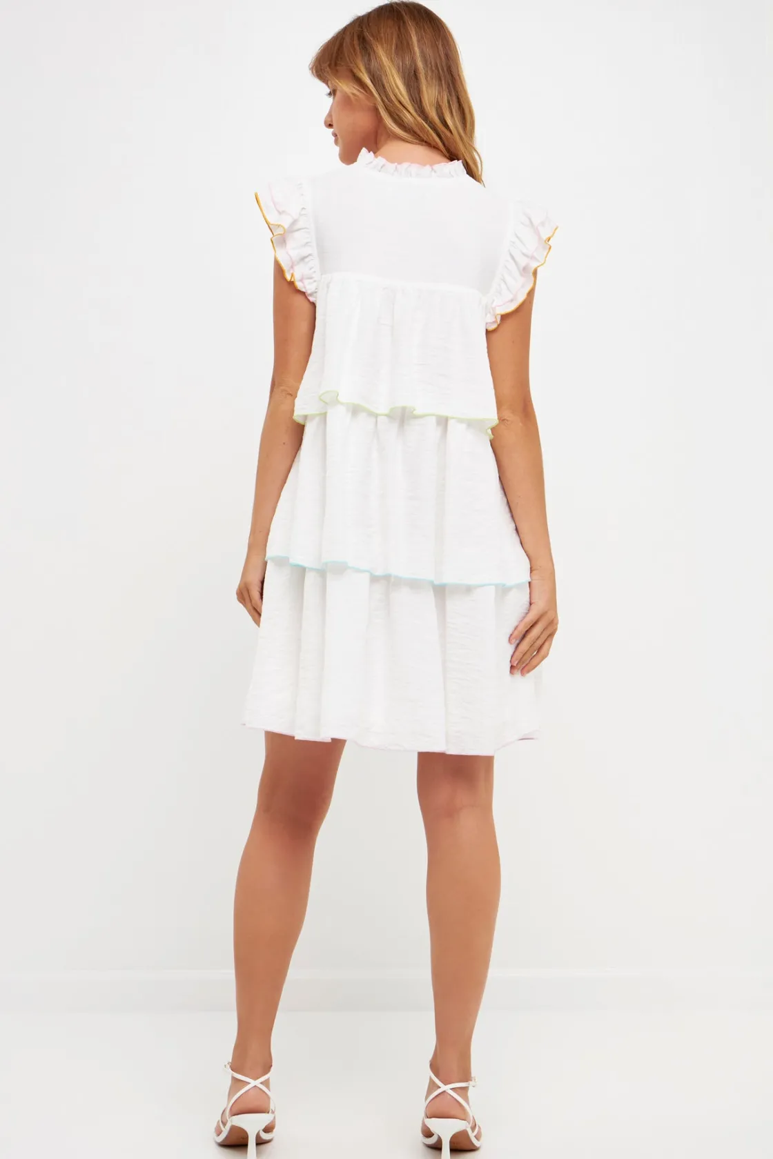 english_factory__colorblo_2-21.webp ENGLISH FACTORY Boho Dresses | White Dresses*- Colorblock Edge Tiered Mini Dress WHITEMULTI