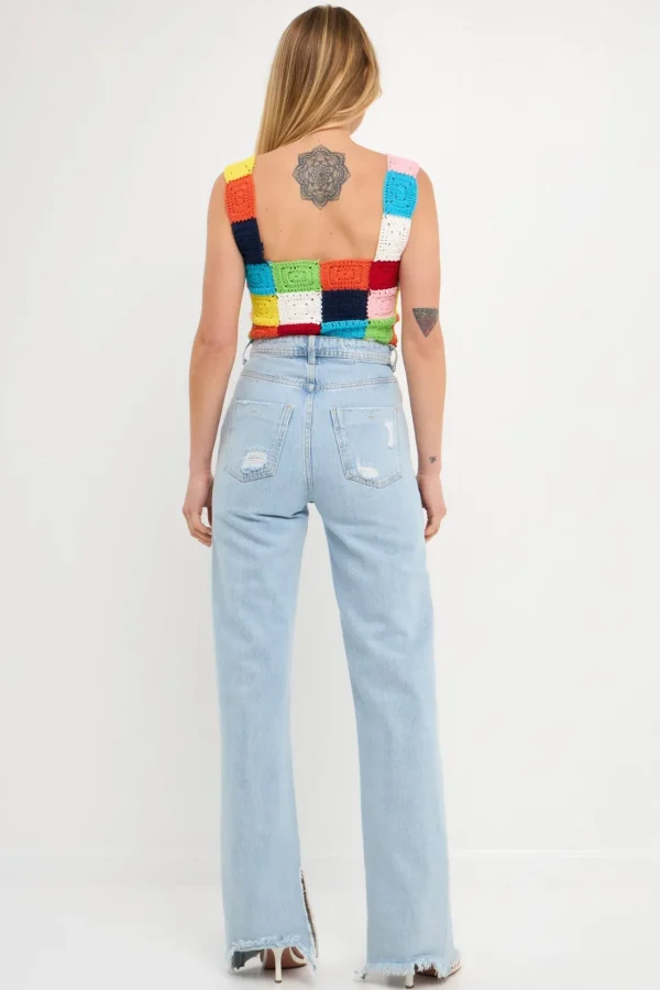 ENGLISH FACTORY Tops*- Colorblock Crochet Tank Top MULTI