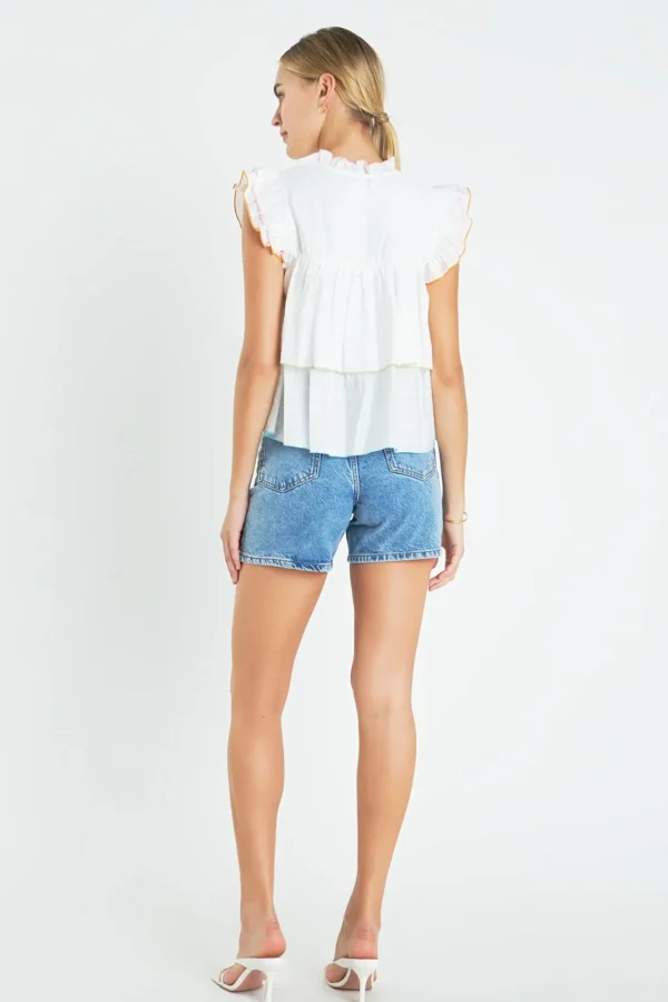 ENGLISH FACTORY Tops*- Colorblock Edge Tiered Top WHITEMULTI