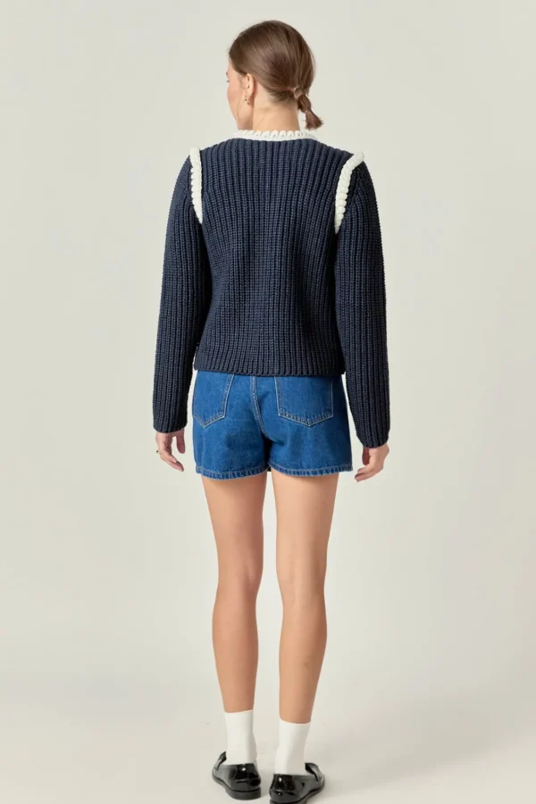 ENGLISH FACTORY Jackets & Coats | Tops*- Colorblock Braided Cardigan NAVY/WHITE