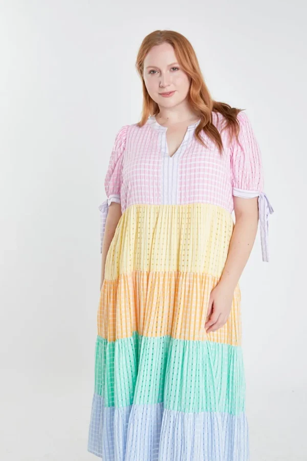 ENGLISH FACTORY Tops*- Colorblock Bow Tie Sleeve Maxi Dress MULTI