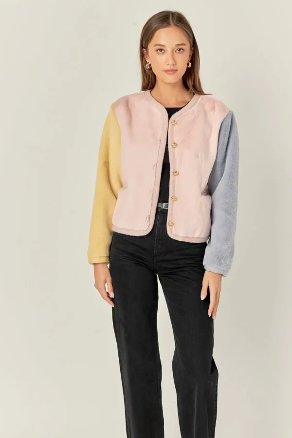 ENGLISH FACTORY Jackets & Coats | Tops*- Colorblock Faux Fur Jacket MULTI