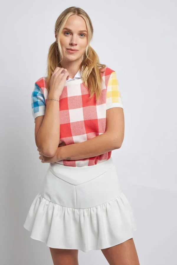 ENGLISH FACTORY Sweaters & Knits*- Colorblock Check Knit Top MULTI