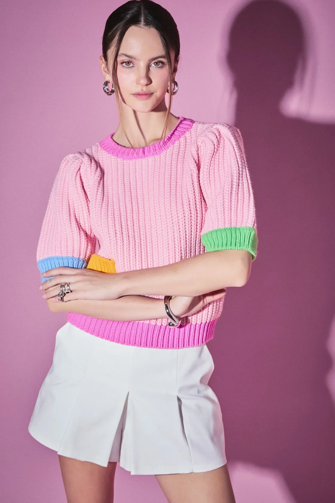 english_factory__colorblo_3-16.webp ENGLISH FACTORY Sweaters & Knits | Tops*- Colorblock Puff Sleeve Knit PINKMULTI
