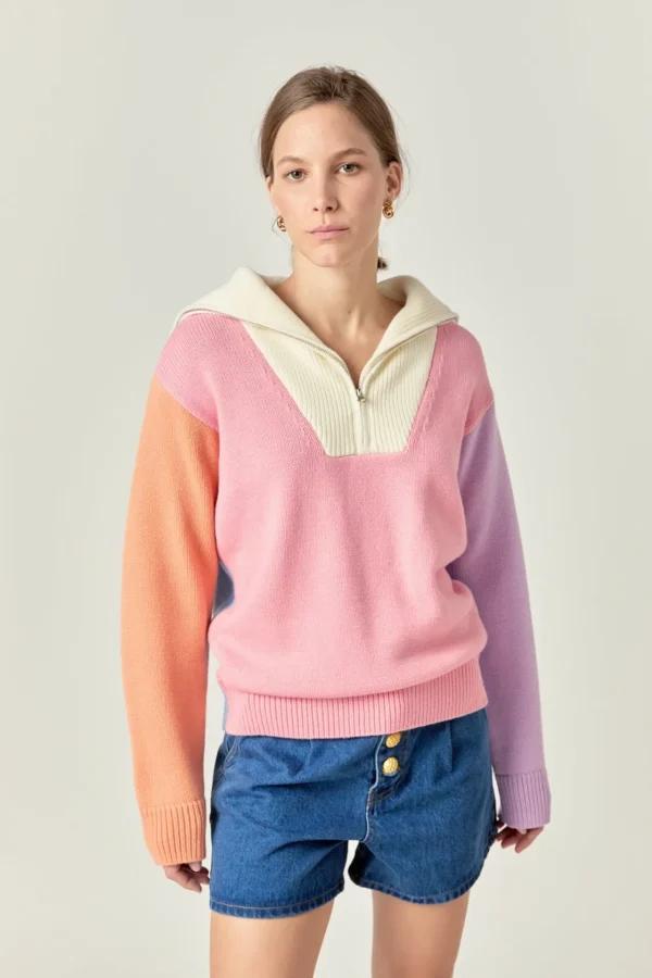 ENGLISH FACTORY Sweaters & Knits | Tops*- Colorblock Zip Pullover Sweater MULTI